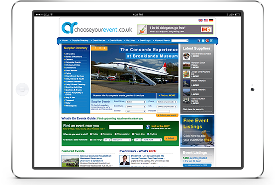 Chooseyourevent.co.uk on an iPad